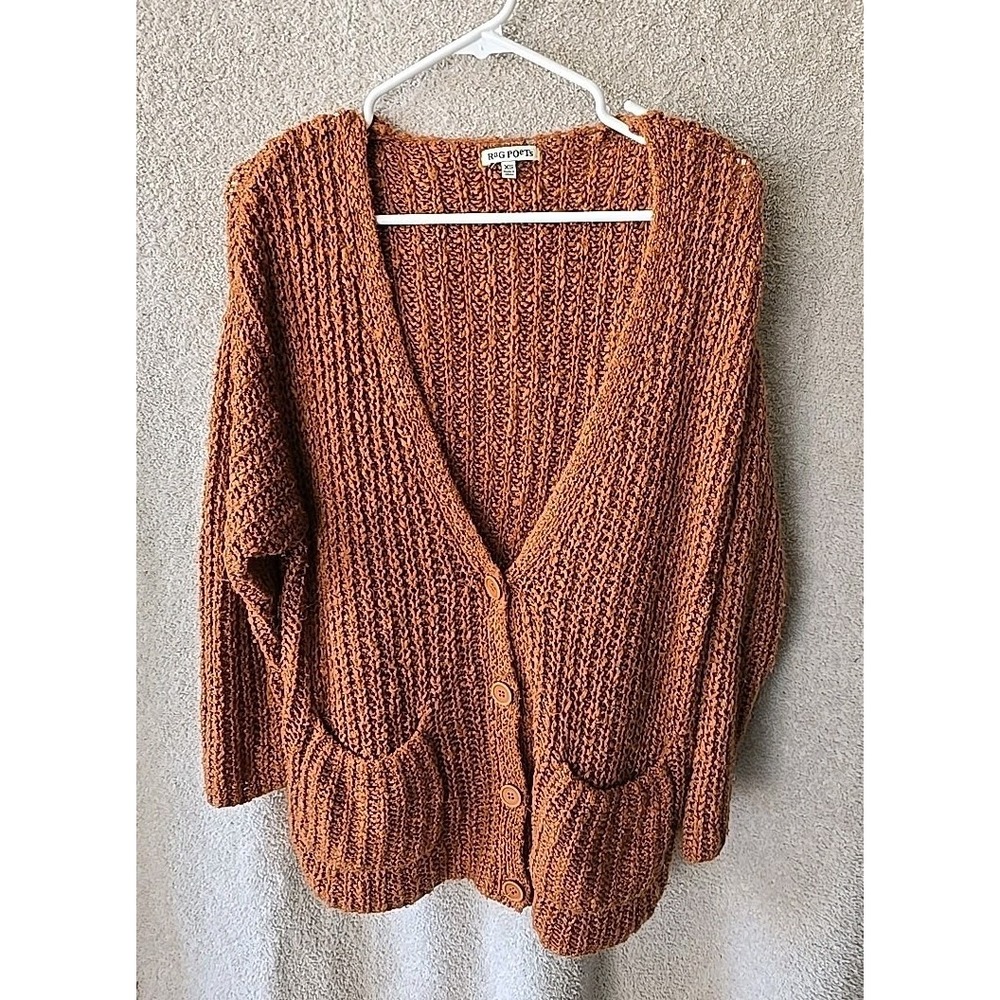 Rag Poets Oversized Button-Up Cardigan Sweater Chunky Knit Brown Tag Size XS Y2K